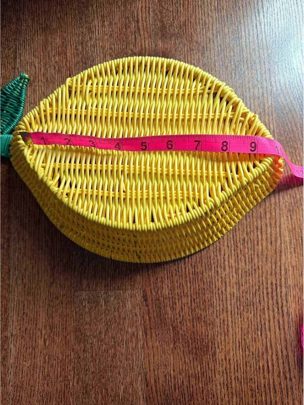 Lemon-Shaped Basket with Green Leaf Accent